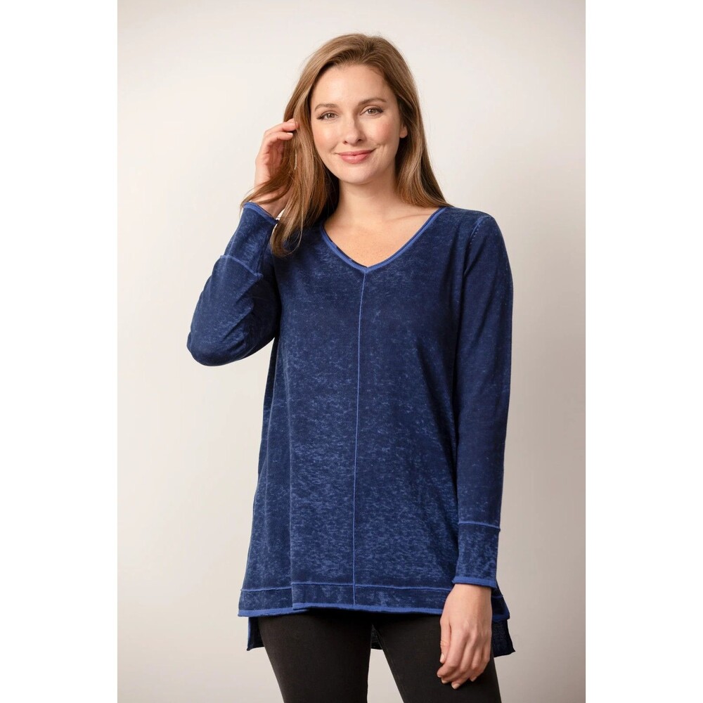 Habitat Sweater Tunic Womens Med. Heather Cobalt Blue V-Neck Lightweight Cotton